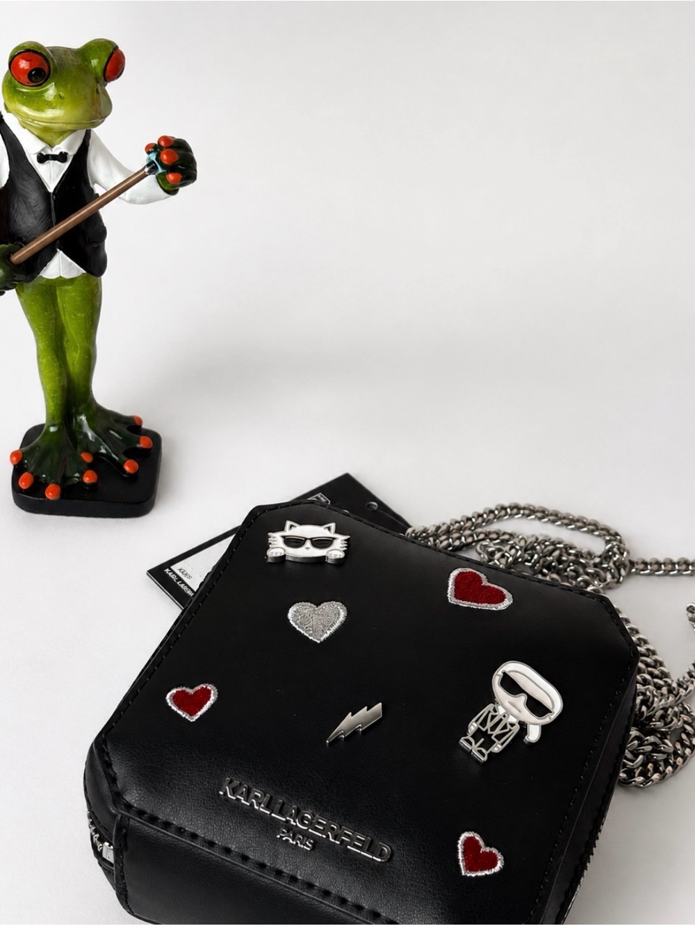 Karl Lagerfeld Paris Black Crossbody Bag K/Ikonik Pins Chain Strap